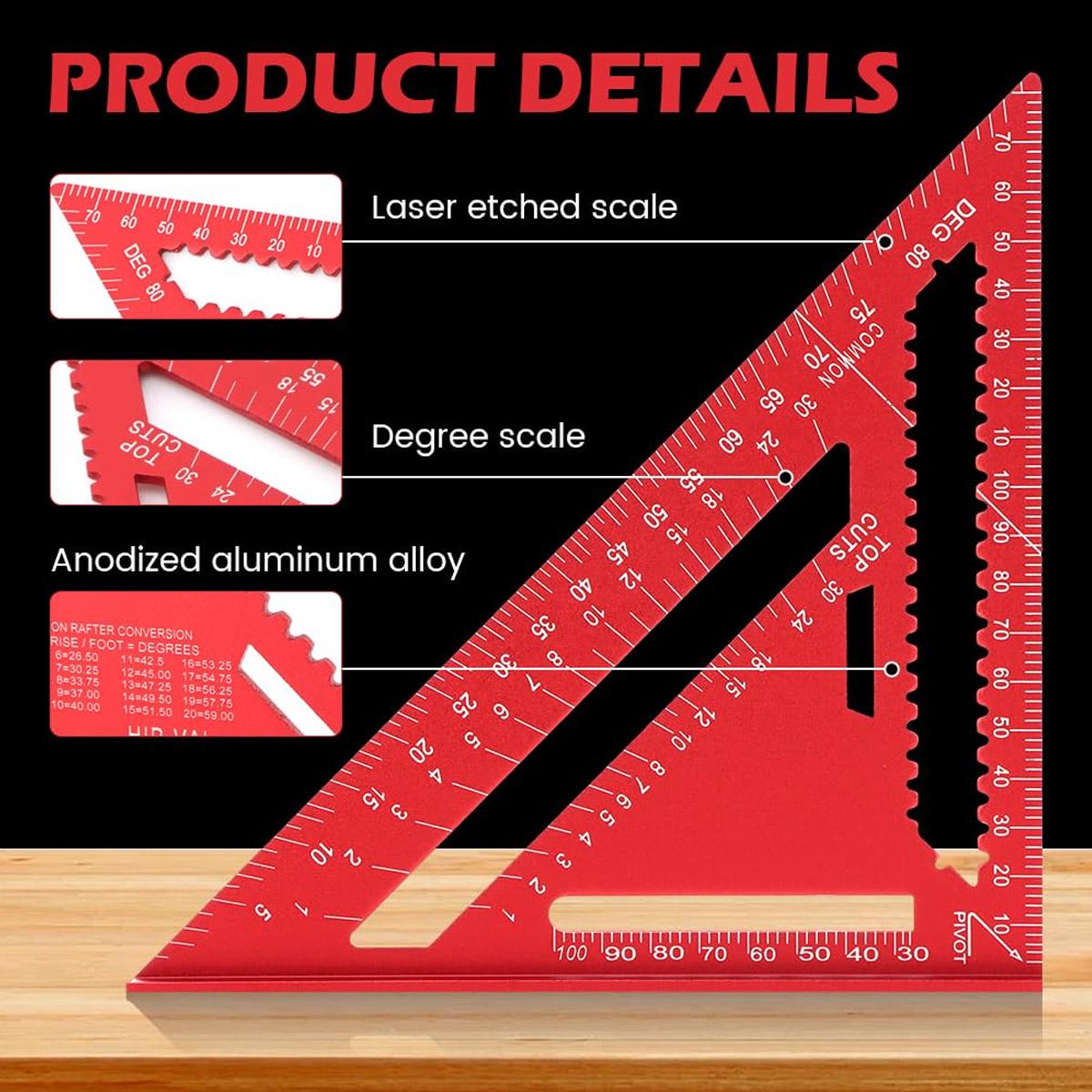 Woodworking Product - Équerre rapide en alliage d'aluminium, règle